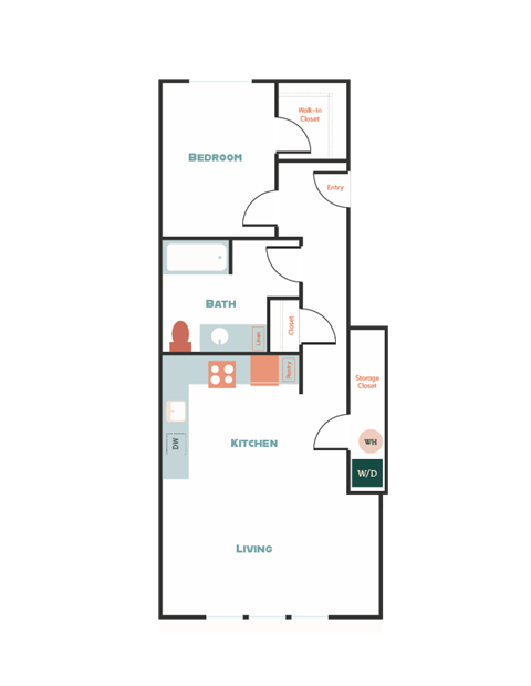 a floor plan of a 1 bedroom floor plan with an open floorplan with a